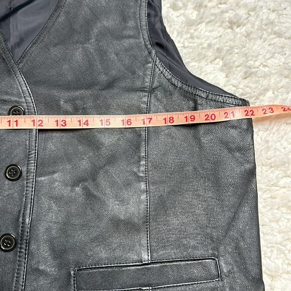 Wilsons The Leather Experts 100% Leather Motorcycle Vest Black Button Up Front - Picture 9 of 11
